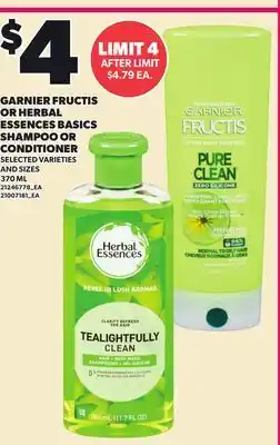Loblaws GARNIER FRUCTIS OR HERBAL ESSENCES BASICS SHAMPOO OR CONDITIONER offer