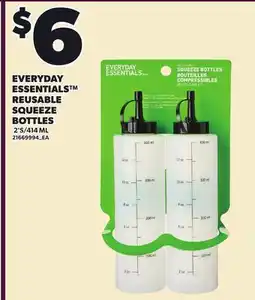 Loblaws EVERYDAY ESSENTIALS REUSABLE SQUEEZE BOTTLES, 2'S/414 ML offer