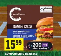 Foodland COMPLIMENTS Traditional or Smashed Beef Burgers offer