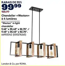 RONA Weston 4-light chandelier 9.45 x 35.43 x 52.75 offer