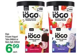 Highland Farms iögo Frozen Yogurt Tubs 946ml or Bars 4pk 320ml offer
