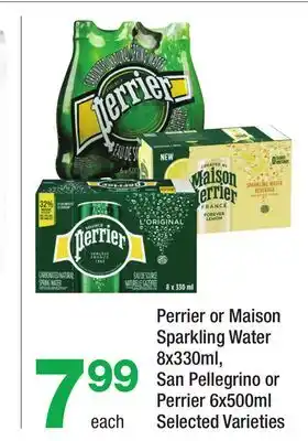 Highland Farms Perrier or Maison Sparkling Water 8x330ml, San Pellegrino or Perrier 6x500ml offer