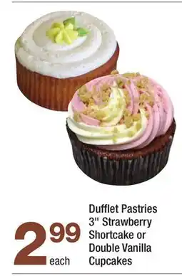 Highland Farms Dufflet Pastries 3 Strawberry Shortcake or Double Vanilla Cupcakes offer