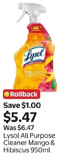Walmart Lysol All Purpose Cleaner Mango & Hibiscus offer