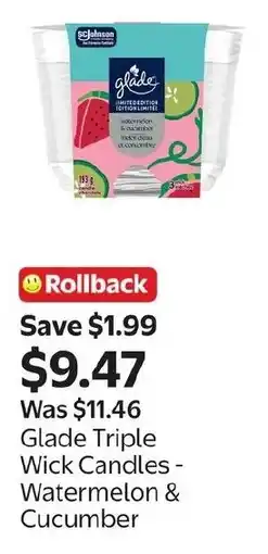 Walmart Glade Triple Wick Candles - Watermelon & Cucumber offer