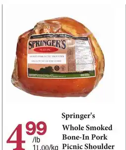 Highland Farms Springer's Whole Smoked Bone-In Pork Picnic Shoulder offer