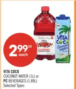 Shoppers Drug Mart VITA COCO COCONUT WATER (1L) or PC BEVERAGES (1.89L) offer