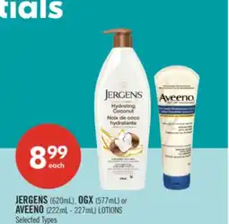 Shoppers Drug Mart JERGENS (620mL), OGX (577mL) or AVEENO (222mL - 227mL) LOTIONS offer