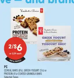 Shoppers Drug Mart PC CEREAL BARS (8's), GREEK YOGURT (5's) or PROTEIN (4's) COATED GRANOLA BARS offer
