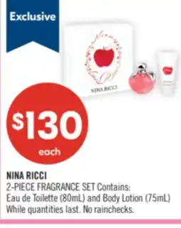Shoppers Drug Mart NINA RICCI 2-PIECE FRAGRANCE SET Contains: Body Lotion (75mL) offer