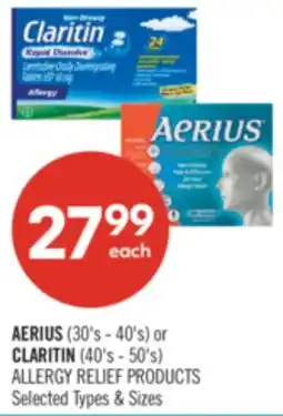 Shoppers Drug Mart AERIUS (30's-40's) or CLARITIN (40's 50's) ALLERGY RELIEF PRODUCTS offer
