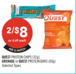 Shoppers Drug Mart QUEST PROTEIN CHIPS (32g) GRENADE or QUEST PROTEIN BARS (60g) offer