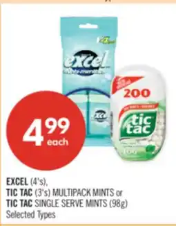 Shoppers Drug Mart EXCEL (4's), TIC TAC (3's) MULTIPACK MINTS or TIC TAC SINGLE SERVE MINTS (98g) offer