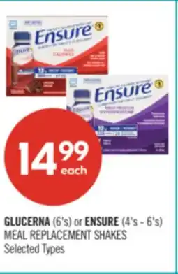 Shoppers Drug Mart GLUCERNA (6's) or ENSURE (4's - 6's) MEAL REPLACEMENT SHAKES offer