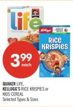 Shoppers Drug Mart QUAKERS LIFE, KELLOGG'S RICE KRISPIES or KIDS CEREAL offer