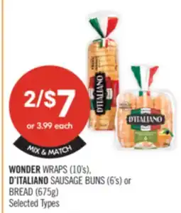 Shoppers Drug Mart WONDER WRAPS (10's), D'ITALIANO SAUSAGE BUNS (6's) or BREAD (675g) offer