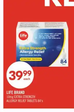 Shoppers Drug Mart LIFE BRAND 10mg EXTRA STRENGTH ALLERGY RELIEF TABLETS offer