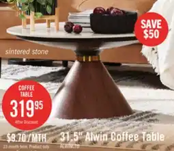The Brick Alwin 31.5 Modern Round Coffee Table with White Sintered Stone Top - Brown offer