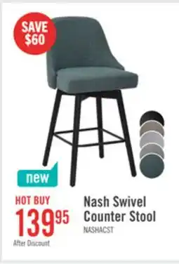 The Brick Nash Counter-Height Stool with Swivel Seat & Polyester Fabric, 26.5H, Wood & Metal - Blue offer