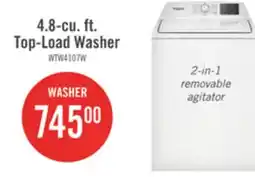 The Brick Whirlpool 4.8 Cu. Ft. Top Load Washer with 2-in-1 Removable Agitator - WTW4107SW offer