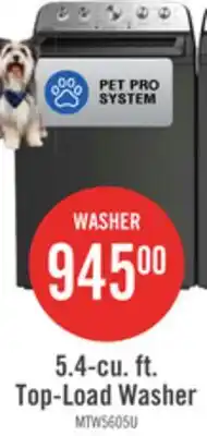 The Brick Maytag 5.5 Cu Ft. Top Load Agitator Washer with Pet Pro Option – Volcano Black - MTW5605RU offer