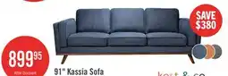 The Brick Kort & Co. Kassia 90.6 Linen-Look Fabric Sofa with Wood Base and Legs - Blue offer