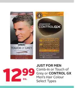 Rexall JUST FOR MEN Comb-In or Touch of Grey or CONTROL GX Men's Hair Colour offer