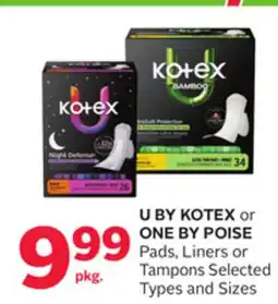 Rexall U BY KOTEX or ONE BY POISE Pads, Liners or Tampons offer