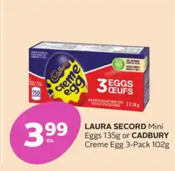 Rexall LAURA SECORD Mini Eggs 135g or CADBURY Creme Egg 3-Pack 102g offer