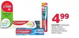 Rexall COLGATE Toothpaste 40mL-150mL, Toothbrushes or Mouthwash 250mL offer