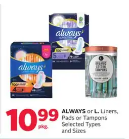 Rexall ALWAYS or L. Liners, Pads or Tampons offer