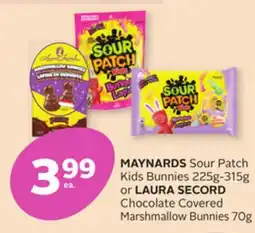 Rexall MAYNARDS Sour Patch Kids Bunnies 225g-315g or LAURA SECORD Chocolate Covered Marshmallow Bunnies 70g offer