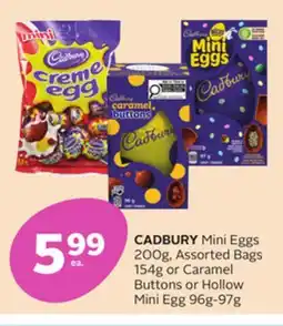 Rexall CADBURY Mini Eggs 200g, Assorted Bags 154g or Caramel Buttons or Hollow Mini Egg 96g-97g offer