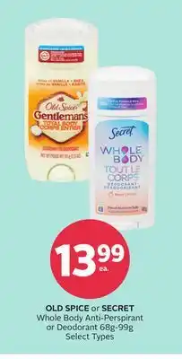 Rexall OLD SPICE or SECRET Whole Body Anti-Perspirant or Deodorant offer