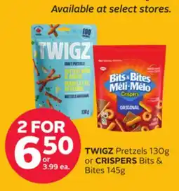 Rexall TWIGZ Pretzels 130g or CRISPERS Bits & Bites 145g offer