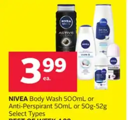 Rexall NIVEA Body Wash 500mL or Anti-Perspirant 50mL or 50g-52g offer