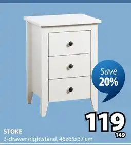 JYSK STOKE 3-drawer nightstand offer