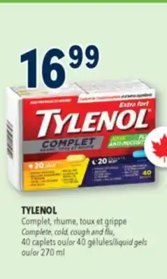 Familiprix TYLENOL Complete, cold, cough and flu or liquid gels offer