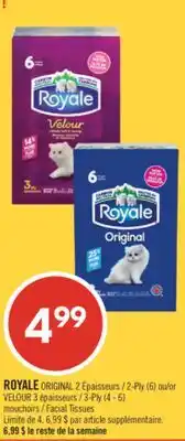 Pharmaprix ROYALE ORIGINAL 2-Ply (6) or VELOUR 3-Ply (4 - 6) Facial Tissues offer