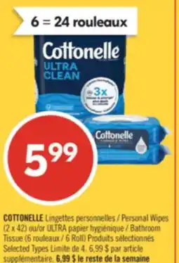 Pharmaprix COTTONELLE Personal Wipes (2 x 42) or ULTRA Bathroom Tissue (6 Roll) offer