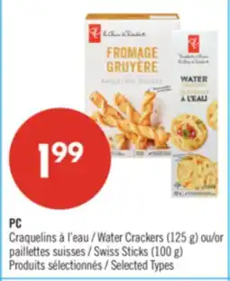 Pharmaprix PC Water Crackers (125 g) or Swiss Sticks (100 g) offer