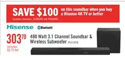 The Brick HISENSE HS3100 3.1 Channel 480W Soundbar with Wireless Subwoofer (HS3100) offer