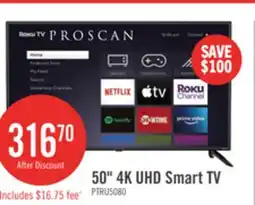 The Brick Proscan 50 LED 4K UHD Smart Roku TV (PTRU5080) offer