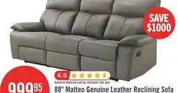 The Brick Matteo 88 Genuine Leather Reclining Sofa - Aviarah Grey offer
