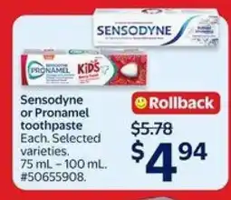 Walmart Sensodyne or Pronamel Toothpaste offer