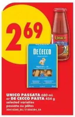 No Frills UNICO PASSATA or DE CECCO PASTA offer