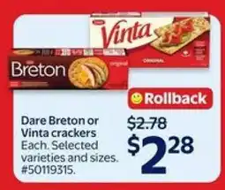 Walmart Dare Breton or Vinta Crackers offer