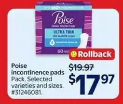 Walmart Poise Incontinence Pads offer