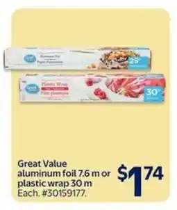 Walmart Great Value aluminum foil or plastic wrap offer