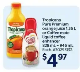 Walmart Tropicana Pure Premium orange juice or Coffee mate liquid coffee enhancer offer